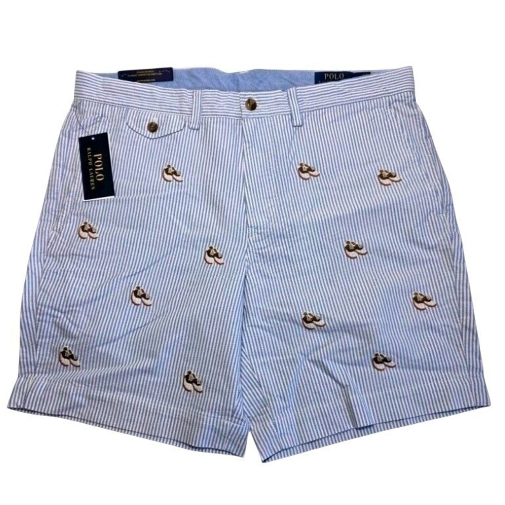 Polo Ralph Lauren Large 5" Inseam Blue Striped Shorts Embroidered Golf Shoes